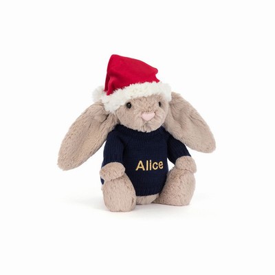 Jellycat Bashful Christmas Bunny with Navy Jumper UK | 51428JTSZ